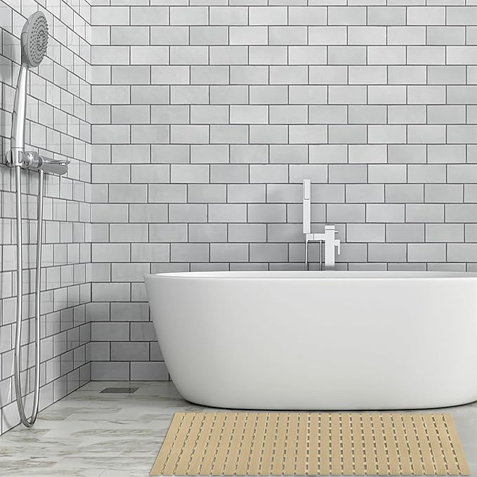 Shower Mat Non Slip Bathtub Mat with Suction Cups and Drain Holes 37.4 x15.7 Inch Bath Mat for Tub & Shower.Easy Dry,Easy to Cut,Eco-Friendly