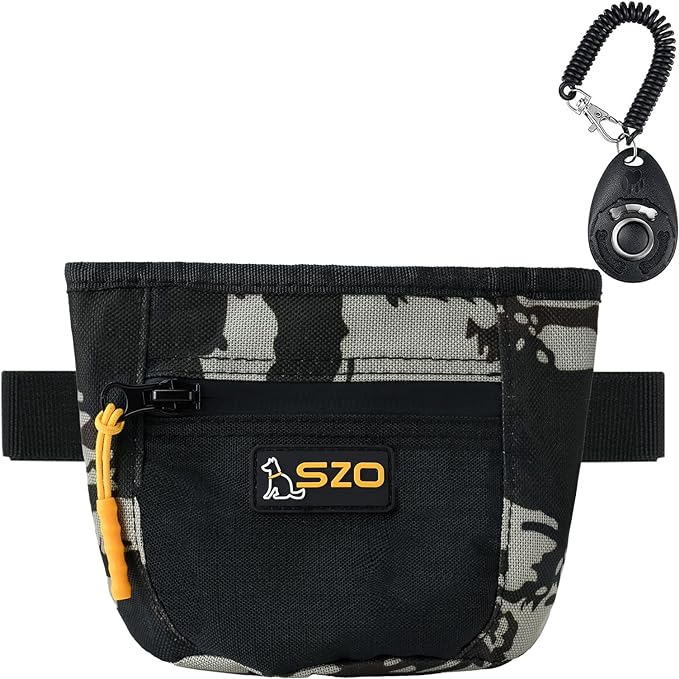 SZO Dog Treat Pouch with Pet Training Clicker, Dog Training Treat Pouch with Waist Belt Clip, Magnetic Closure, Hands-Free Training - Camo