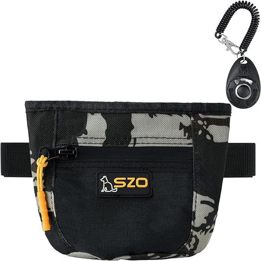 SZO Dog Treat Pouch with Pet Training Clicker, Dog Training Treat Pouch with Waist Belt Clip, Magnetic Closure, Hands-Free Training - Camo