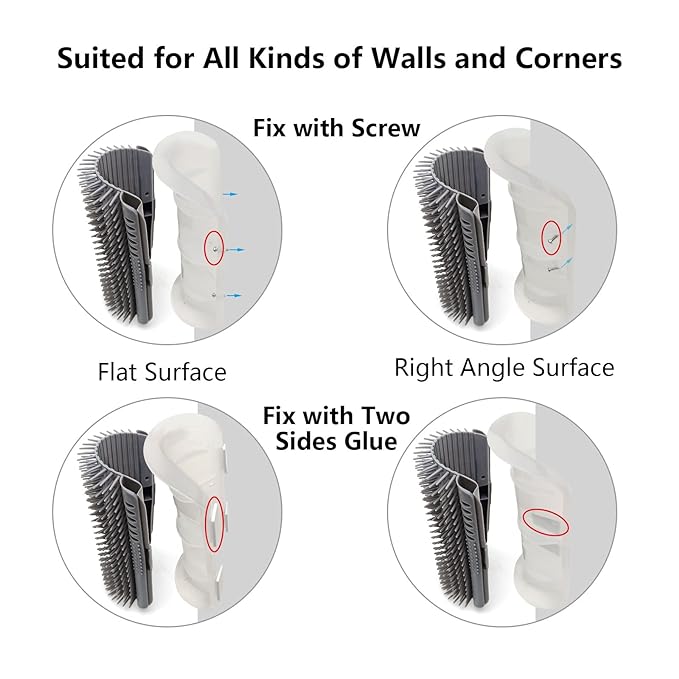 Miwoowim Extended (6.1") 2 Pack Self Grooming Cat Brush - Wall Corner Scratcher with Massage Combs for Long and Short Fur Cats, Kittens (Grey)