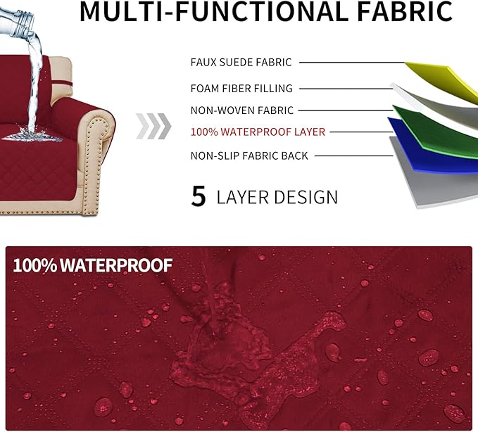 Easy-Going Sofa Slipcover Chair Cover Waterproof Couch Cover Washable Sofa Cover Non-Slip Fabric Furniture Protector with Pocket for Pets Covers Pets Kids Children Dog Cat (Chair, Christmas Red)