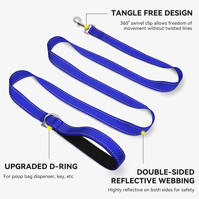Joytale Dog Leash, 5 FT Double-Sided Reflective, Padded Handle Nylon Heavy Duty Leashes for Medium & Large Dogs Walking, Navy Blue