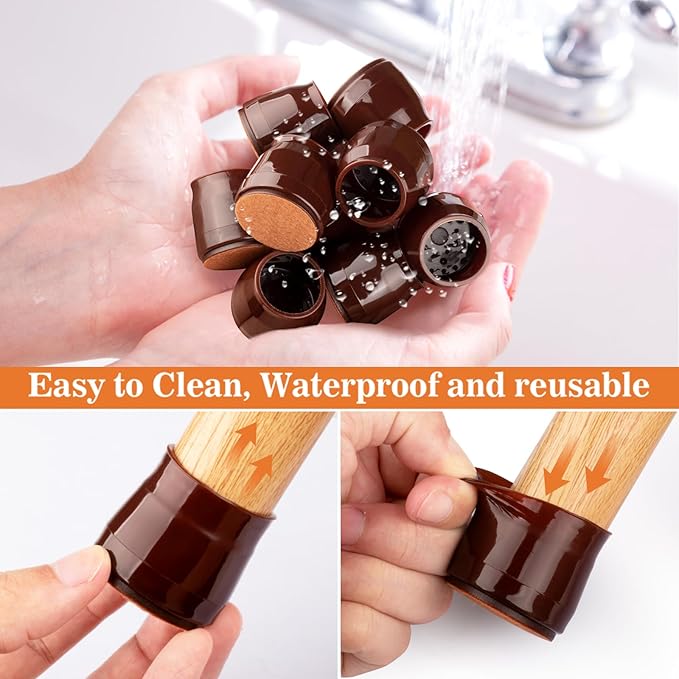 36pcs Round Chair Leg Floor Protectors, Felt Pads Chair Leg Protectors for Hardwood Floors, Silicone Furniture Feet Cups Covers Felt Pads, Prevents Scratches & Reduce Noise, Brown, Large