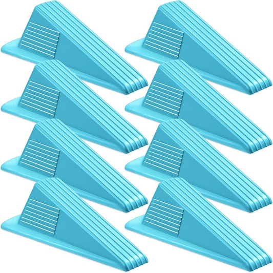 Frienda 8 Pcs Jumbo Door Stoppers Heavy Duty Door Stopper Tall up to 2inch Tall Wedge TPR Large Wedge Stackable Big Rubber Doorstop for Hotel Carpet Hardwood Concrete and Tile (Blue)