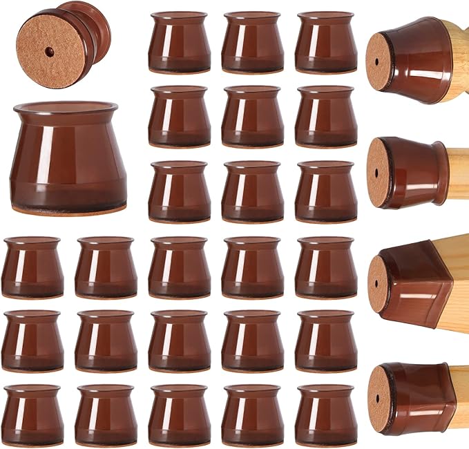 24 pcs Brown Chair Leg Floor Protectors, Furniture Felt Pads Silicone Covers caps for Chairs,Chair Leg Protectors for Hardwood Floors (Small fit:0.9''-1.29'')