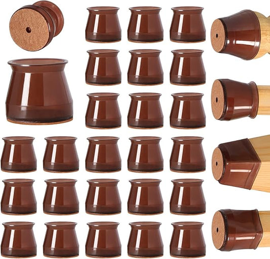 24 pcs Brown Chair Leg Floor Protectors, Furniture Felt Pads Silicone Covers caps for Chairs,Chair Leg Protectors for Hardwood Floors (Small fit:0.9''-1.29'')