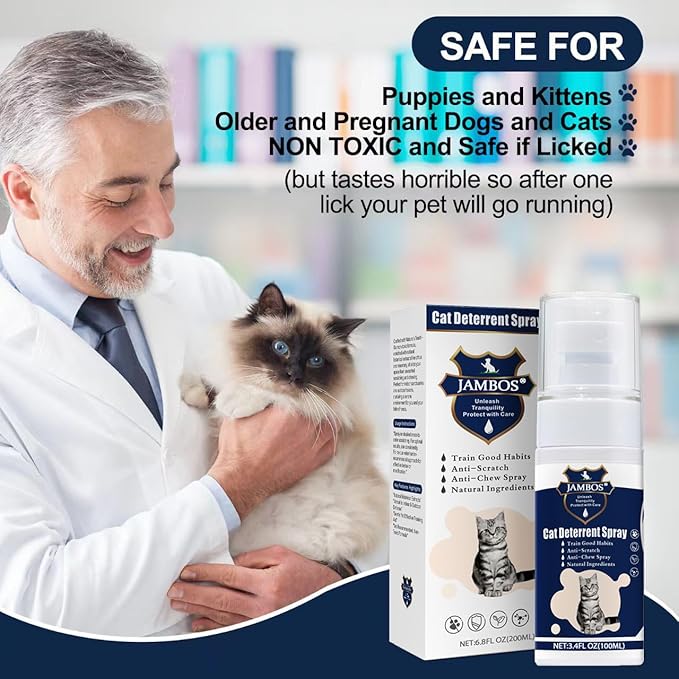 2 Bottles Cat Deterrent Spray – Natural, Non-Toxic Anti-Scratch Spray for Cats & Kittens – Indoor & Outdoor Pet Training Aid – Furniture & Carpet Protector (Blue, M)