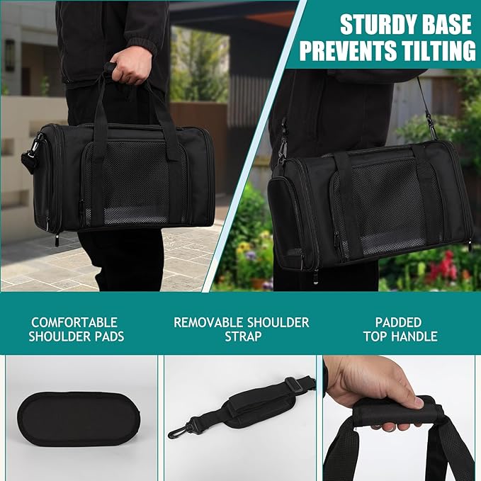 Top tasta Dog Cat Carrier Pet Carriers for Small Medium Large Cats Dogs Carrier Soft Sided Small Puppy Dog Carrier Portable Foldable Airline Approved Dog Cat Travel Carrier Black Medium