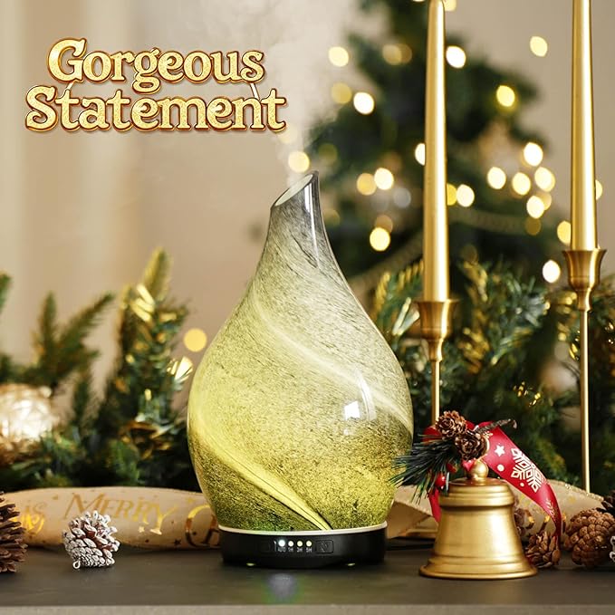 Porseme 280ml Essential Oil Diffuser Glass Color Changing Aroma Air Diffusers Aromatherapy Ultrasonic Cool Mist Humidifier 7 Running Hours Waterless Auto-Off for Sleeping, Yoga, Office, Spa (Obsidian)