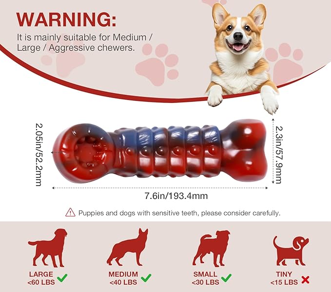 ZeLing HTL Tough Dog Toys for Aggressive Chewers - Indestructible Chew Toy Bone for Medium & Large Breeds, Keeps Dogs Busy & Cleans Teeth - Bacon Flavored