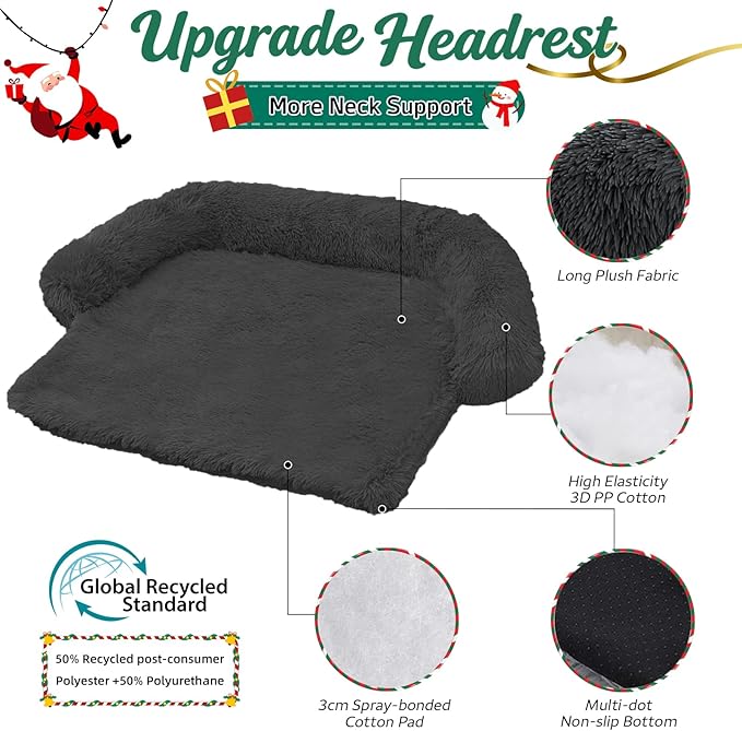 GGIB Calming Dog Bed Christmas Throw Blanket Fluffy Plush Dog Mat Furniture Protector Decoration Holiday Throw for Sofa Couch Cover for Large Medium Small Dogs Cats (Large, Dark Grey)