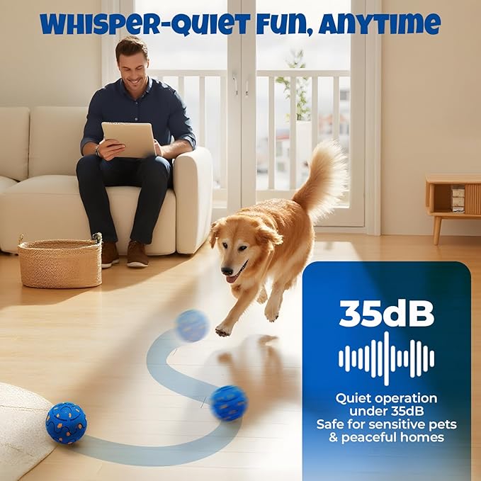 Fsitego Dog Balls: Interactive Dog Ball Auto Rolling - Interactive Dog Toys for Aggressive Chewers - Bouncy & Throwable, Type-C Rechargeable, Washable, for Small & Medium & Large Dogs – Blue