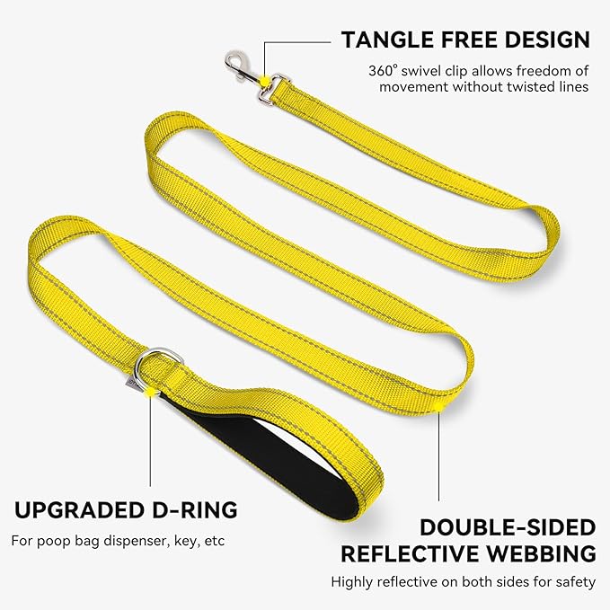 Joytale Dog Leash, 5 FT Double-Sided Reflective, Padded Handle Nylon Heavy Duty Leashes for Small Dogs Walking, Yellow