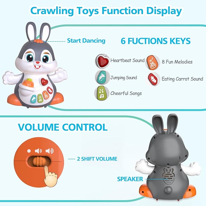 Yerloa Singing Dancing Bunny Toy for Babies 6-12 Month, Musical Crawling Bunny for 1 2 Year Old Boy Girl, Tummy Time Toy Birthday for 6 7 8 9 10 11 12 Months Old
