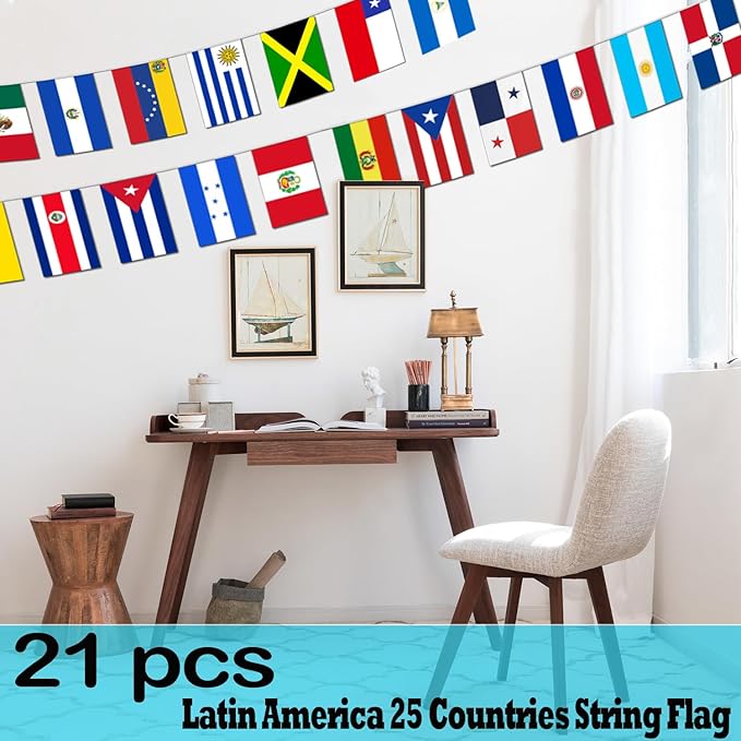 Premium Quality 30Ft Latin America 21 Countries String Flag - Spanish Language Speaking Assorted Latino Hangings Banners Perfect for Party Decorations, Bars, Sports Clubs, School Festivals,