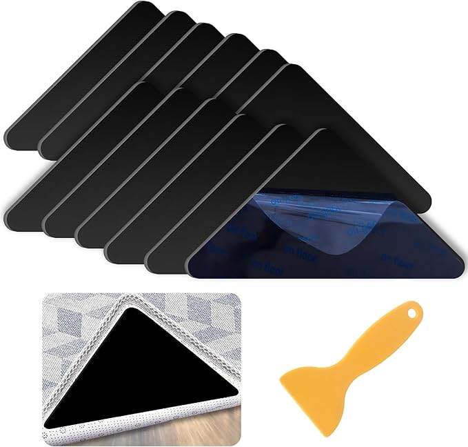 [12PCS] Non Slip Rug Grippers, Rug Pads Grippers, for Hardwood Floors and Tile,Easily Peel Off (Black)