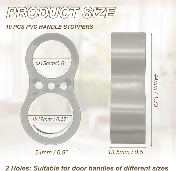 PATIKIL 10pcs Door Handle Stopper, 15/17mm Hole Door Knob Stoppers Wall Protector Bumpers Reusable PVC Plastic Silicone for Home Cabinets Lever Buffer Shield, Gray(Double Holes)