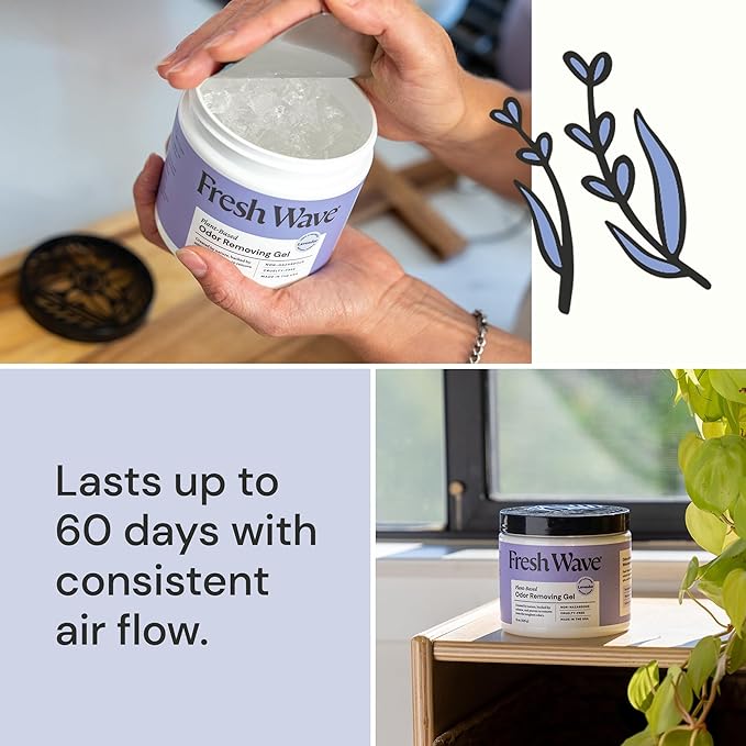 Fresh Wave Lavender Odor Removing Gel, 15 oz., Pack of 2 - Safer Odor Absorbers for Home, Natural Plant-Based Odor Eliminator, Every 15 oz. lasts 30-60 Days, For Cooking, Trash & Pets