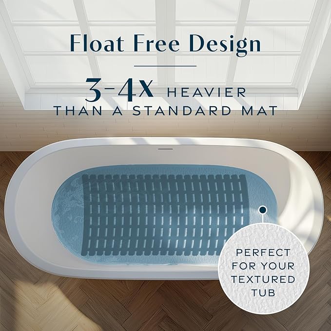 SlipX Solutions Weighted Non Slip Bath Mat for Textured Tub & Shower Surfaces, Patent Pending, Anti Slip Bathtub Safety Without Suction Cups, Doesn’t Float, Works on Tile & Stone 31” x 15”, Black
