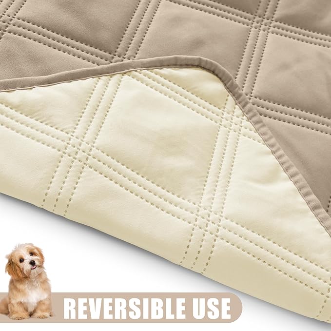 Smiry Waterproof Dog Bed Cover Blanket 82x82, Soft Reversible Pet Blanket, Washable Leakproof Cats Dogs Couch Cover for Sofa, Couch, Furniture, Lattice, Taupe/Beige