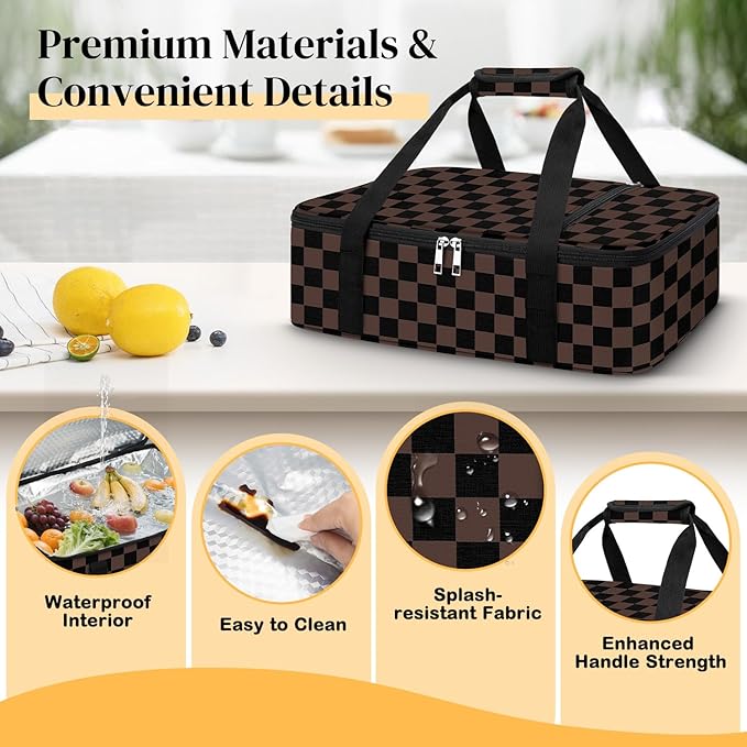 Coobiiya Insulated Casserole Carrier – Portable Tote for Hot or Cold Food, Large Warmer & Cooler Carrier Bag LunchBag, Fits 9" x 13" to 11" x 15" Baking Dish, Ideal for Potluck Parties Gatherings