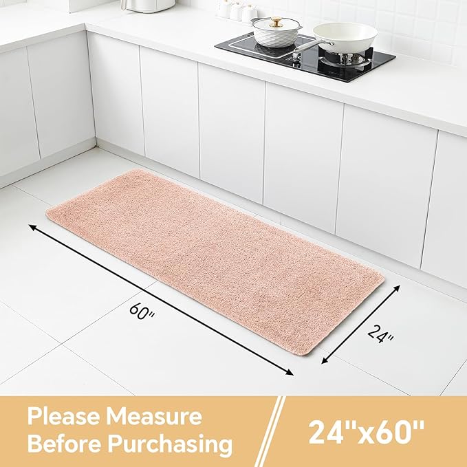 Dusty Pink Bathroom Rugs Runner 24"x60" - Long Large Bath Mat, Soft Non Slip Absorbent Microfiber Bathroom Rug, Washable Plush Floor Mat - Perfect for Bedside, Kitchen or Vanity Area