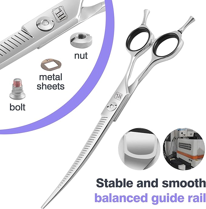 Professional Curved Thinning Scissors for Dog Grooming, 30-Degree Curvature, Japanese 440C for Trimming Dogs Cats and Other Pets face and paws