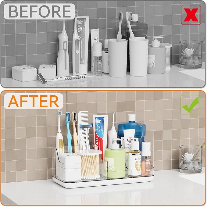Yieach Mens Bathroom Organizer Countertop,Bathroom Sink Caddy Countertop Storage,White 7 Slot Vanity Bathroom Toiletry Organizers and Toothbrush Holders for Toothpaste,Electric Tooth Brush Organizer