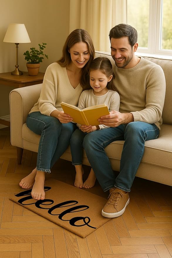 COCONIQ Coir Door Mats 17" X 30", Non-Slip Sturdy, PVC Backed Heavy Duty, Easy to Clean, Ideal for Door Entrance, Patio, Porch, Backyard, Garages, Drop-in to say a Hello!