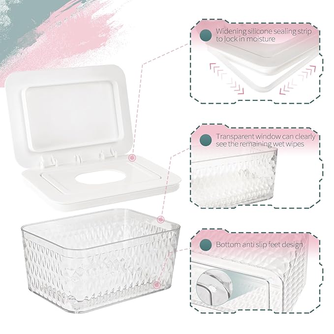Whiidoom Wipes Dispenser, One-Handed Operation Wipe Holder for Baby & Adult, Seal-Designed Wipes Container for Bathroom Keep Diaper Wipes Fresh (2 Pack White)