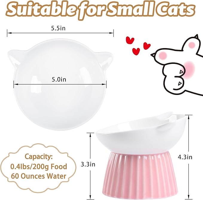 Wellbro Ceramic Raised Cat Bowl，Tilted Raised Bowl Anti Vomit Bowls for Indoor Cats Whisker Friendly Pet Feeder for Cats Puppies, Microwave and Dishwasher Safe