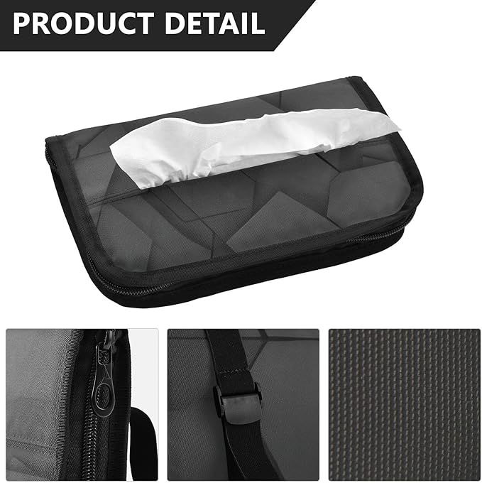 Car Tissue Holder Car Napkin Holder Car Tissue Box Dispenser Storage Case Sun Visor Mask Holder with Adjustable Straps Reusable Refillable Black Geometric Polygon