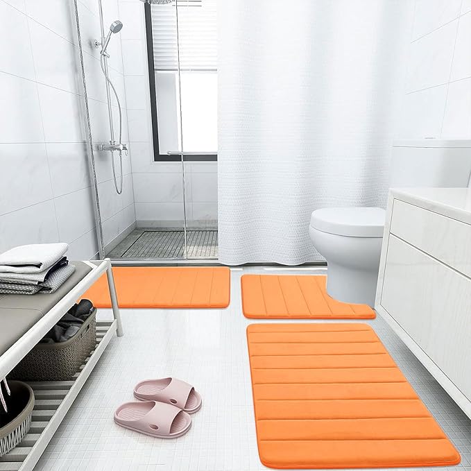 Buganda Memory Foam Bath Mat, 47" x 24", Ultra Soft and Non-Slip Bathroom Rugs, Water Absorbent and Machine Washable Bath Rug Runner for Bathroom, Shower, and Tub, Orange