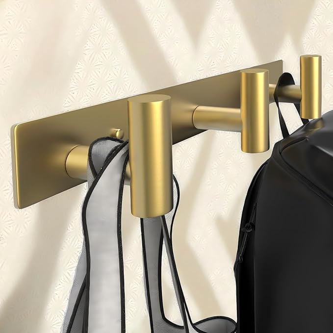 VINHOLD Wall Mounted Coat Rack-3 Hooks, Heavy Duty Stainless Steel Wall Hooks for Towel Coat Bag, Hat Rack Coat Hanger Coat Hooks Towel Racks for Bathroom Entryway Kitchen Hotel Office (Gold,1 Pack)