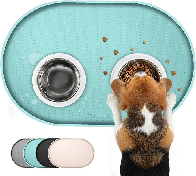 Silicone Dog Food Mat,1/2 Inch Raised Edges Waterproof Rubber Pet Feeding Mat for Dog and Cat, Anti-Slip Pet Bowl Mat,Dishwasher Safe(Turquoise,24"x16")