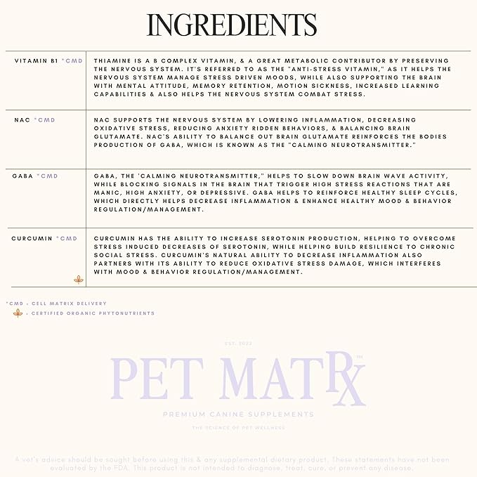 Calm Spray Supplement for Dogs - Nervous System Support, Anxiety Relief, Behavior Training - Vitamin B1, NAC, GABA, Curcumin