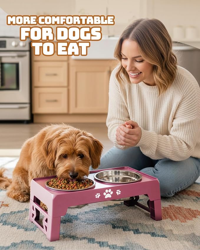 Jovrun Elevated Dog Bowls for Small Medium Large Size Dogs, Non-Slip Dog Feeder with 2 Food Water Bowls, 2-5 Heights Adjustable Raised Bowls Stand
