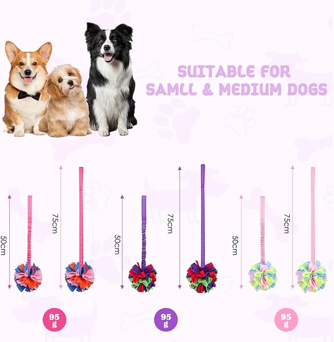 KrauzPet Snuffle Ball with Bungee Tug, Tug of War Rope Toys for Small Medium Dogs, Interactive Dog Toys Puppy Training Pull Toy for Exercise & Interactive Play Games (Pink)