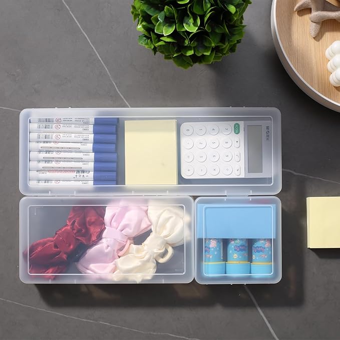 novelinks Plastic Clear Storage Containers for Organizing, Craft Storage Organizers and Stackable Storage Bins with Lids for Pencil Box, Bead, Cookie Cutter, Board Game (3 Small + 3 Medium + 3 Large)