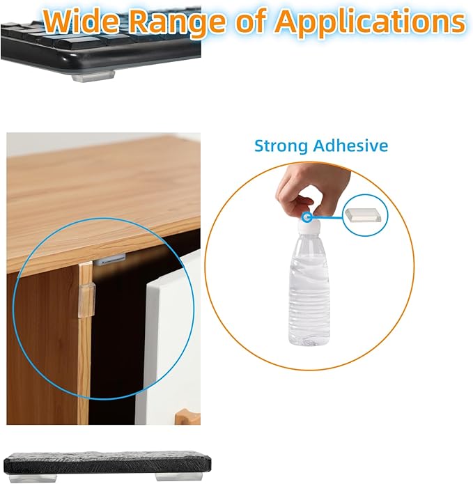Furnigear Self-Adhesive Rubber Feet, Non-Skid Bumper Pads for Electronics, Speakers, Furnitures, Appliances, Audio Equipment, Laptop - Clear Rectangle (48pcs)