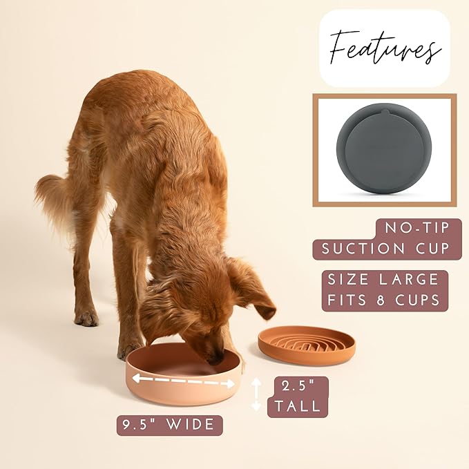 Should We Go? Dog Water Bowl - The Perfect Dish No-Spill, Less Mess Non-Tippable Water & Food Bowl, Silicone with Suction Cup Fits 8 Cups 9.5" Across x 2.5" Tall, Ideal for All Pets, Large-Terracotta