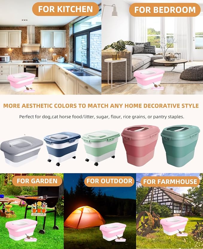 DDMOMMY 10-13 Lbs Dog Food Container, Collapsible Pet Food Storage Containers with Airtight Lid, Pet Food Scoop and Silicone Dog Bowl, Dog Food Storage Container Dry Food for Dog, Cat