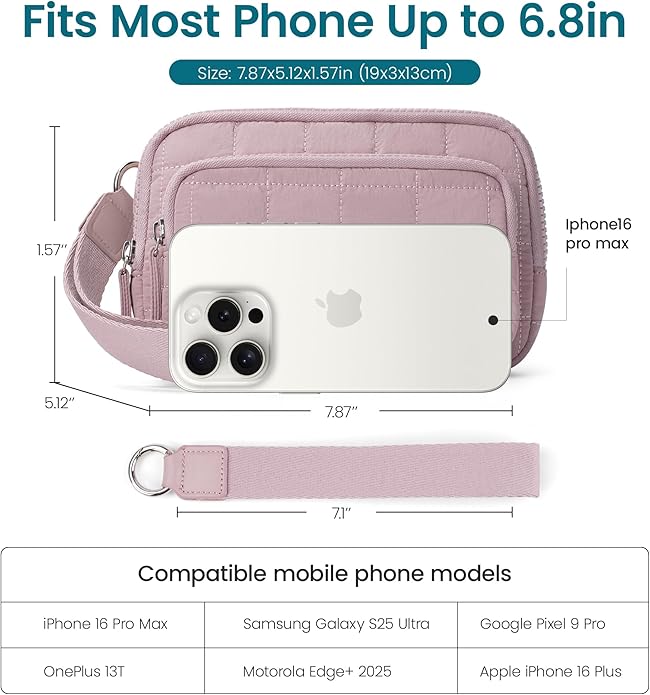 VONAL Wristlet Wallets for Women Nylon Quilted Wallet with 3 Zipper Purse for Travel Credit Card Holder Phone Organizer