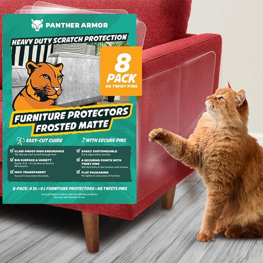 8 Pack Cat Scratch Furniture Protector Sheets – Matte Finish Couch & Sofa Guard from Cat Claws – Easy Apply, Removable, with Twist Pins (4 XL + 4 Large)