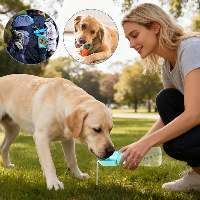 11OZ Portable Dog Water Bottle with Food Container | BPA-Free | Leak-Proof | Perfect for Outdoor Walks (Pink, 11OZ)