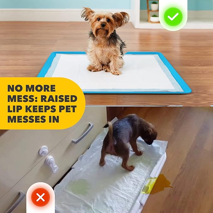 TidyFriend 2 Pack Dog Pee Pad Holder Tray Fits for 24” x 24” Wee Wee Pee Pads - Stable Grip, Raised Edges, Quick-Wipe Silicone Surface Dog Potty Tray Holder for Indoor Flooring Protection (Dark Blue)