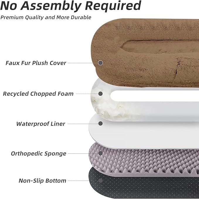 Human Dog Bed - Extra Large Dog Bed for Humans,71''x45''x12'' 、 Giant Cuddle Pillow Pet Lounger, Super Soft Plush Orthopedic Floor Cushion for Adults, Kids, Pets - Washable Cover, Khaki.
