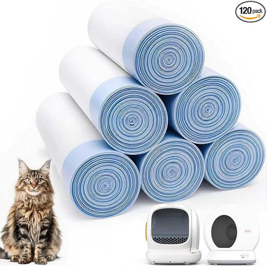 120 Count Self-Cleaning Cat Litter Box Liners Bag, Compatible with MW-SC01/SC02/SC09/LR01/LR02, Thick Heavy Duty Drawstring Replacement Cat Litter Box Liners-18"x 12.6"