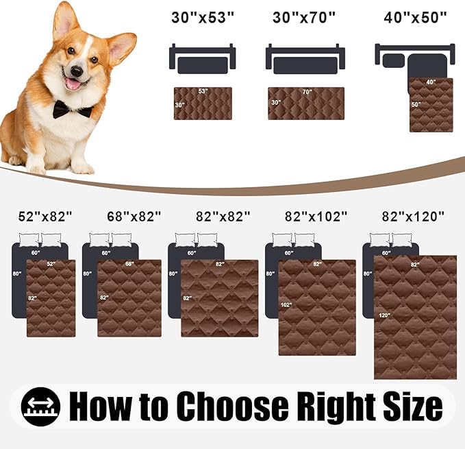Smiry Waterproof Dog Bed Cover Blanket, Soft Reversible Pet Blanket, Washable Leakproof Cats Dogs Couch Cover for Sofa, Couch, Furniture, Plaid (82x120 Inch, Brown/Chocolate)