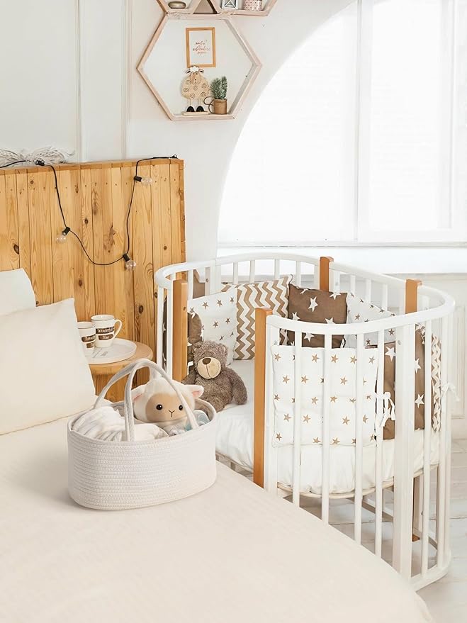 Diaper Caddy Organizer, Empty Gift Basket for Newborn Essentials, Baby Storage Basket, Stylish Gift Bag for Baby Shower, Boys and Girls - Large, Off White
